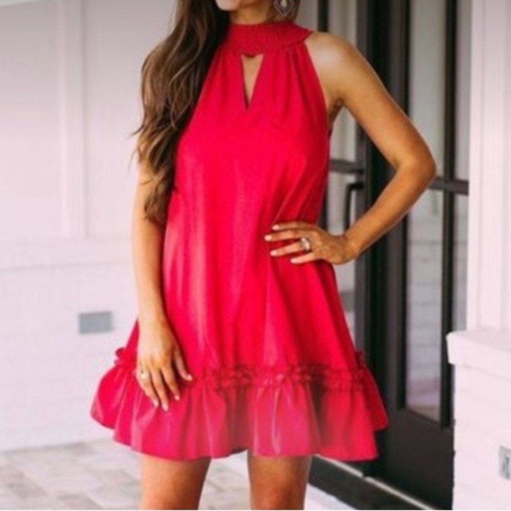 Tiered Mock Neck Ruffle Trim Evening Dress